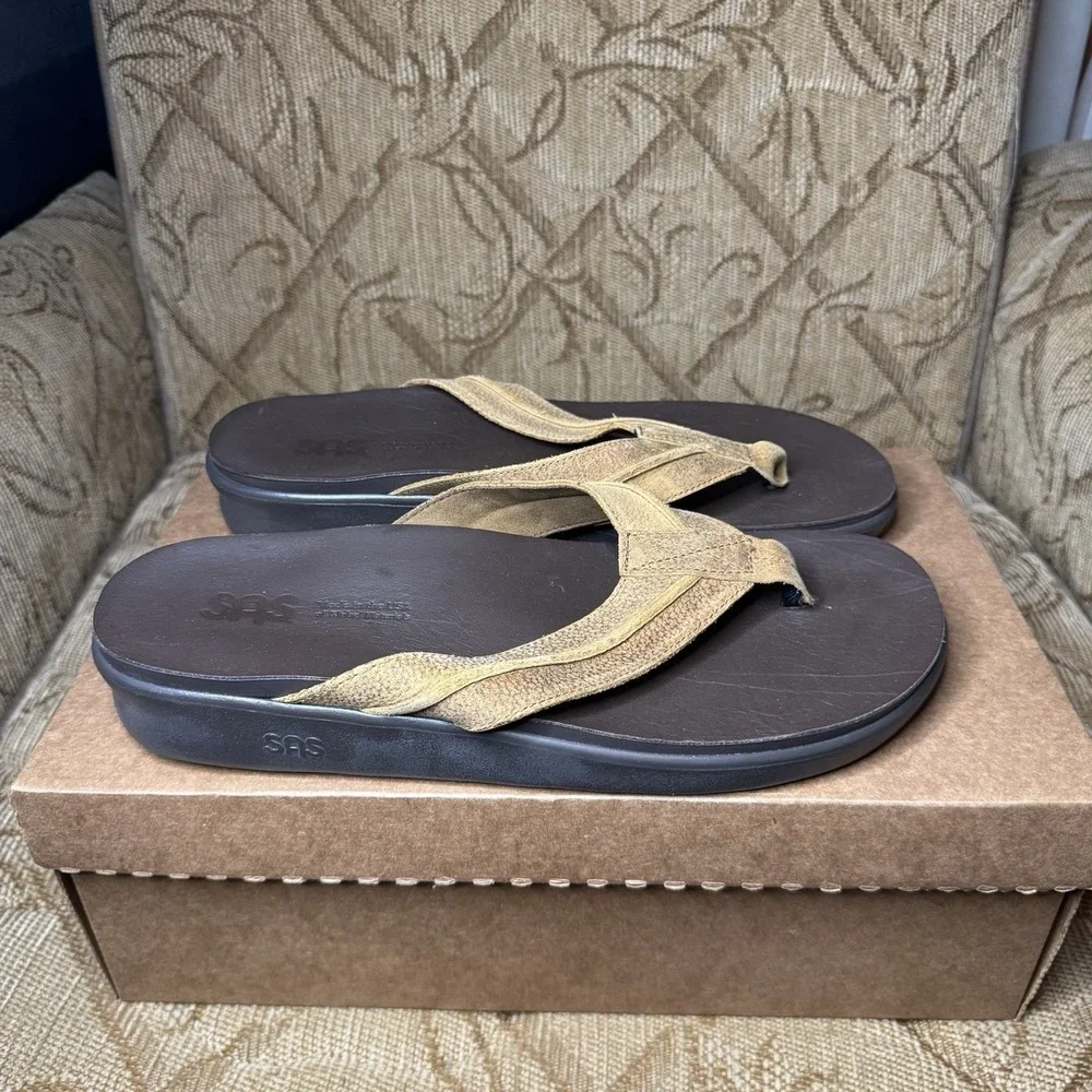 SAS Men's Stampede Thong Sandals In Brown‎ Size 10.5 Wide Excellent